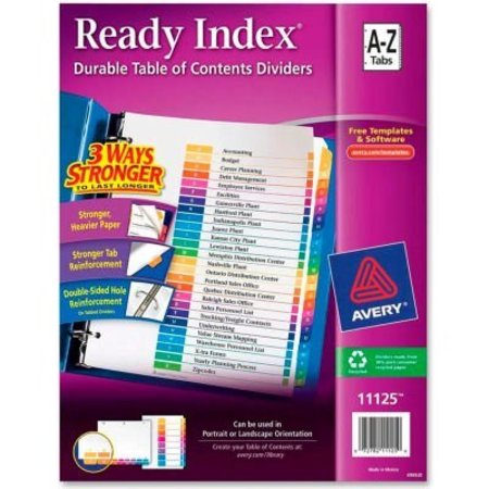 AVERY DENNISON Avery Ready Index T.O.C. Reference Divider, A to Z, 8.5"x11", 26 Tabs, White/Multi 11125